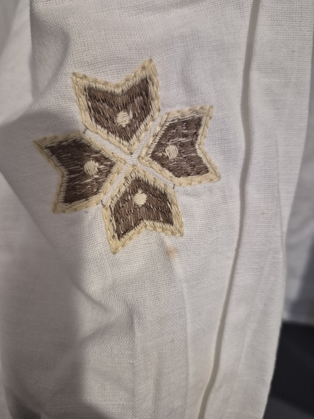 Calypso St Barth Embroidered Boho Peasant Blouse Ivory Linen Cotton Top XL - Picture 8 of 9